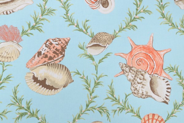 Thibaut Sumba Shell Printed Cotton Drapery Fabric in Sky Blue F95746