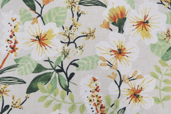 Tropical Floral Printed Drapery Fabric in Pearl