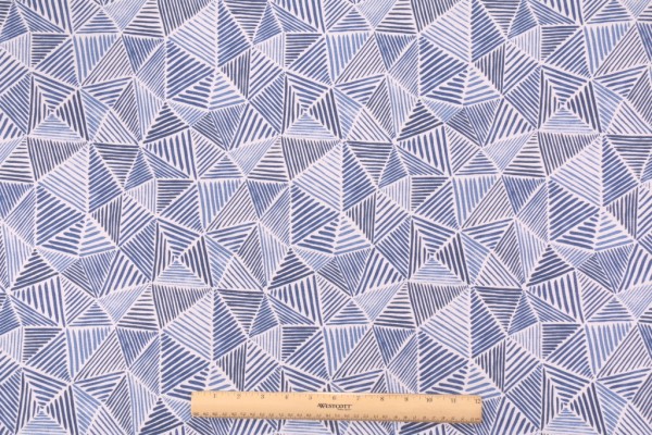 Waverly Stitches Printed Cotton Drapery Fabric in Ocean