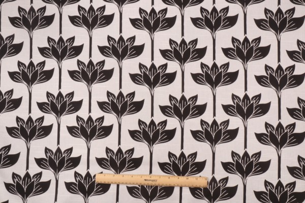 Novogratz Long Stem Lotus Printed Cotton Drapery Fabric in Tuxedo