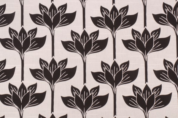 Novogratz Long Stem Lotus Printed Cotton Drapery Fabric in Tuxedo