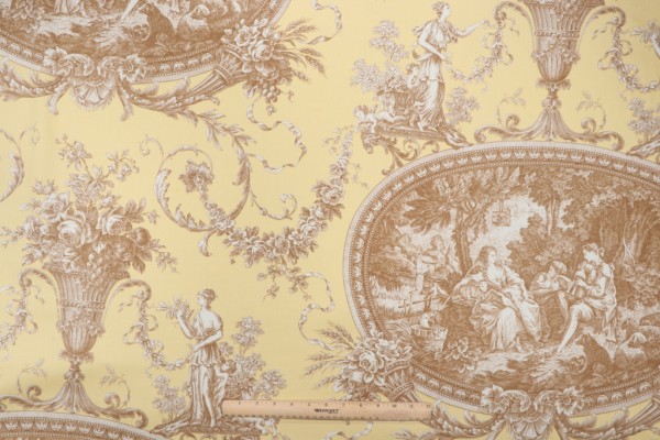 Thibaut Biltmore F97314 Printed Cotton Drapery Fabric in Brown on Yellow