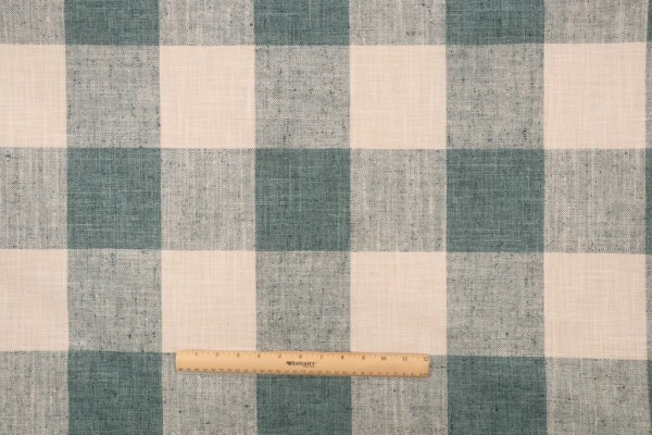P Kaufmann New Check Please Woven Upholstery Fabric in Blue Spruce