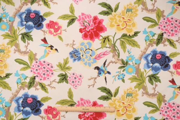 Waverly Candid Moment Printed Cotton Drapery Fabric in Gardenia
