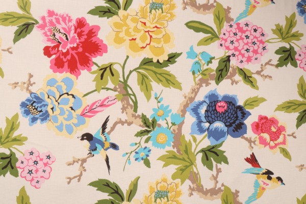 Waverly Candid Moment Printed Cotton Drapery Fabric in Gardenia