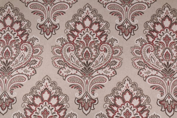 Vilber 13449-Ritz Spanish Damask Printed Linen Blend Drapery Fabric in Cardinal