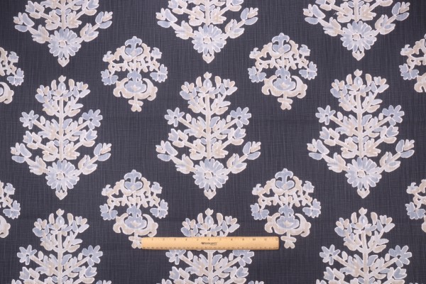 Lacefield Clara-Chatham White Printed Cotton Blend Drapery Fabric in Indigo