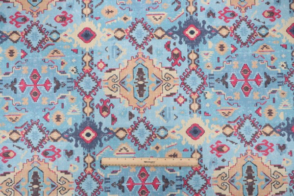Kaufmann Oakley Printed Drapery Fabric in Turquoise