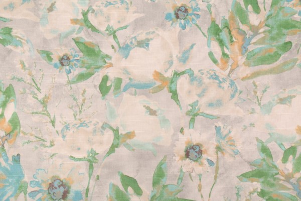 Kelly Ripa Flower Mania Printed Cotton Drapery Fabric in Seaglass
