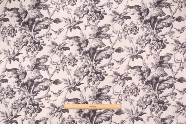 Waverly Southern Belle Printed Linen Blend Drapery Fabric in Cinder