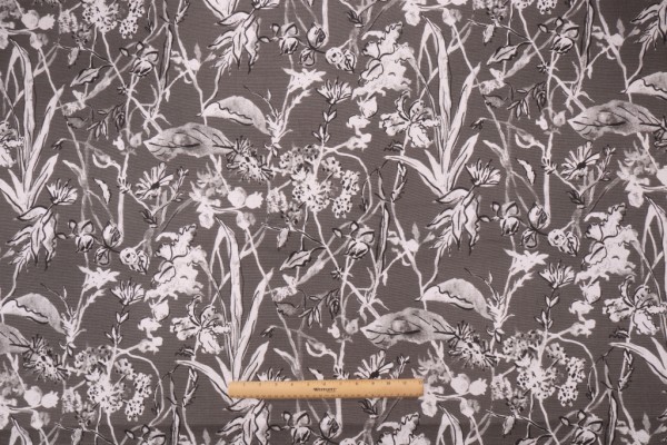 Lacefield Garden Party-Cambric Printed Cotton Blend Drapery Fabric in Ink