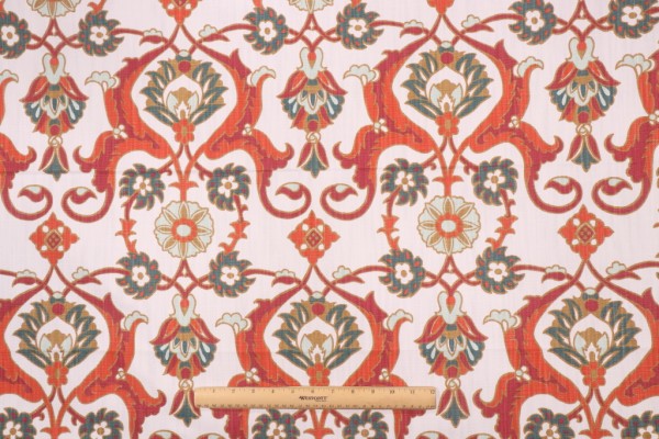 Lacefield Iznet-Chatham White Printed Cotton Blend Drapery Fabric in Vermillion