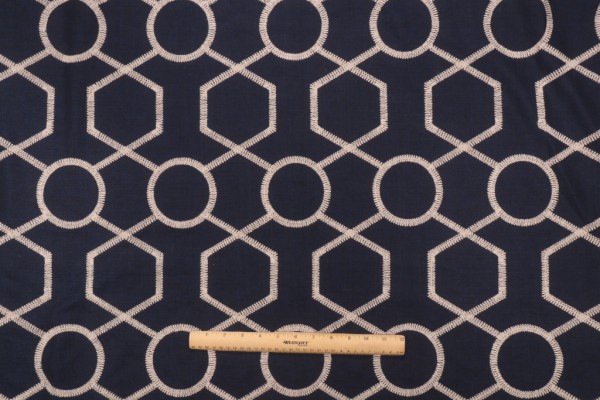 Valiant Fabrics Kendall Embroidered Drapery Fabric in Navy