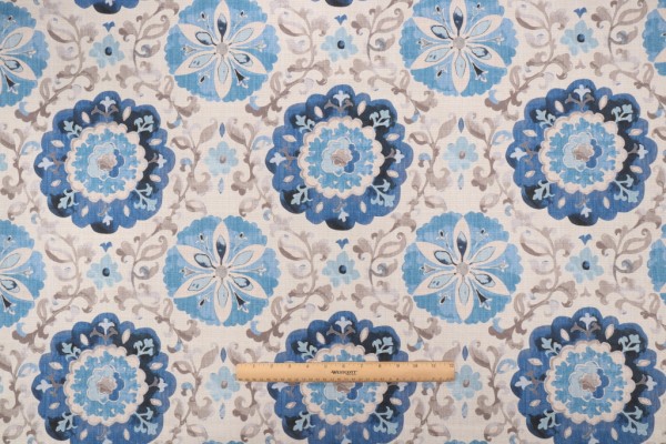 PK Lifestyles Soumak Suzani Printed Cotton Drapery Fabric in Lapis
