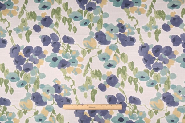 Robert Allen Fresh Bouquet Printed Cotton Drapery Fabric in Admiral