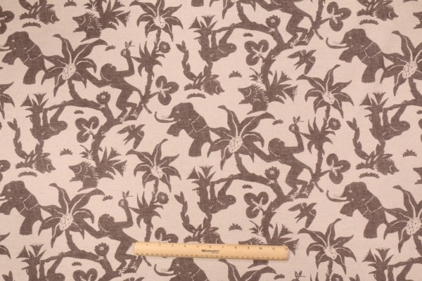 Novogratz Monkey Business Printed Cotton/Linen Drapery Fabric in Onyx