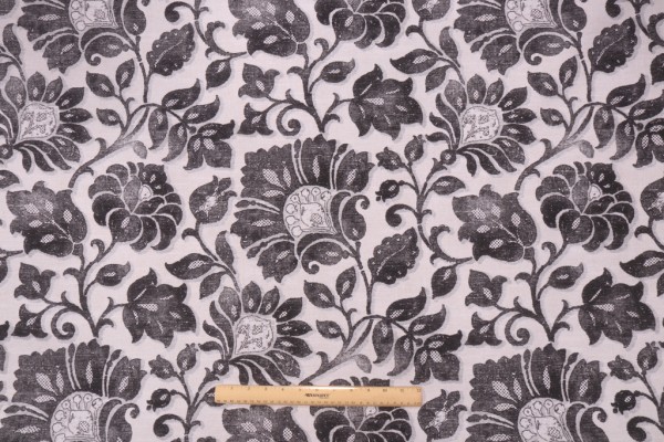 Waverly Imaginary Printed Cotton Drapery Fabric in Charcoal