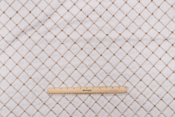 Precision Embroidered Drapery Fabric in Linen