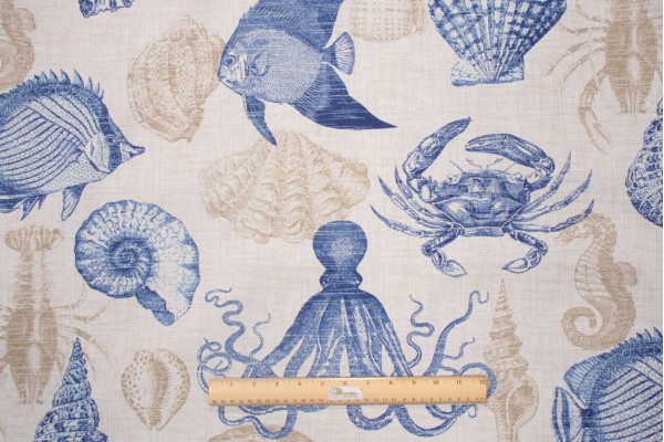 Richloom Sealife Printed Polyester Outdoor Fabric in Marine