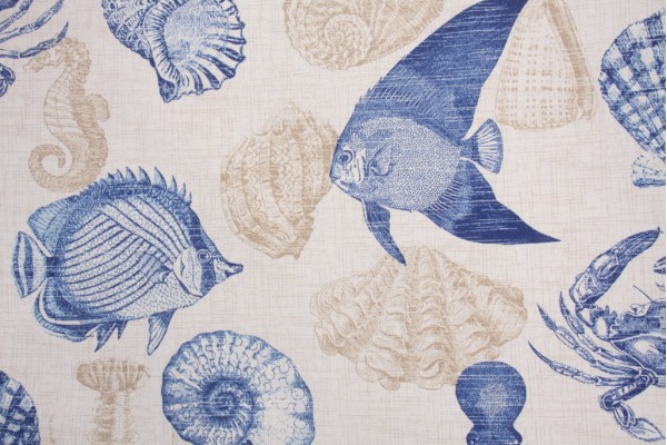 Richloom Sealife Printed Polyester Outdoor Fabric in Marine