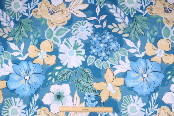 Robert Allen Bahenga Printed Cotton Drapery Fabric in Deep Pool