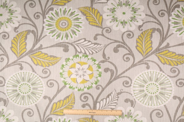 HGTV Home Urban Blossoms Printed Cotton Drapery Fabric in Platinum