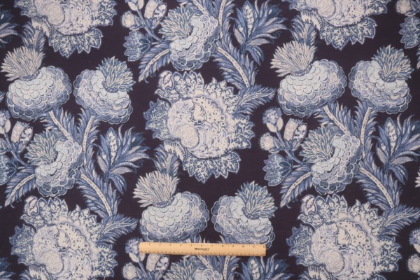 PK Lifestyles Balinese Garden Printed Linen Blend Drapery Fabric in Midnight