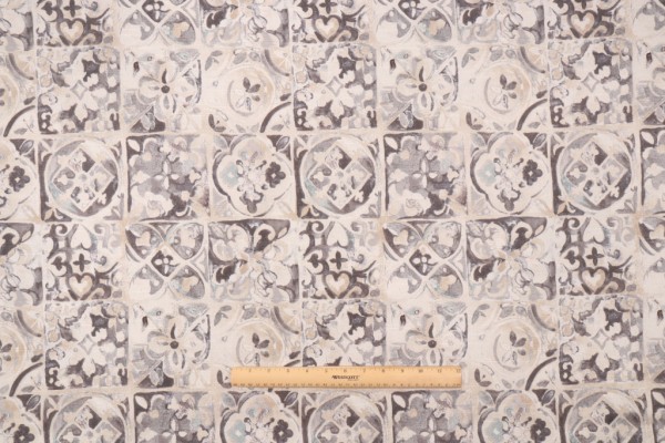 Click for 0.88 Yards Ellen Degeneres Petra Tile Printed Cotton Drapery Fabric in Smoke Ellen Degeneres Petra Tile Printed Cotton Drapery Fabric in Smoke