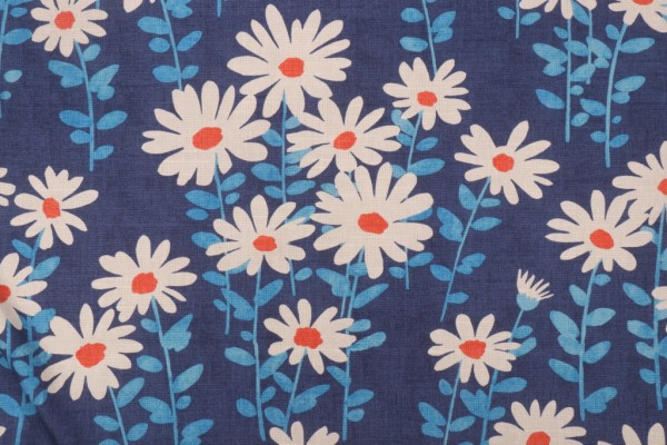 Novogratz Endless Daisies Printed Cotton Drapery Fabric in Blue Mood