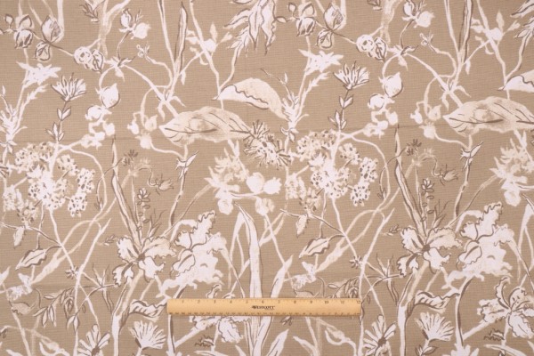 Lacefield Garden Party-Cambric Printed Cotton Blend Drapery Fabric in Sand