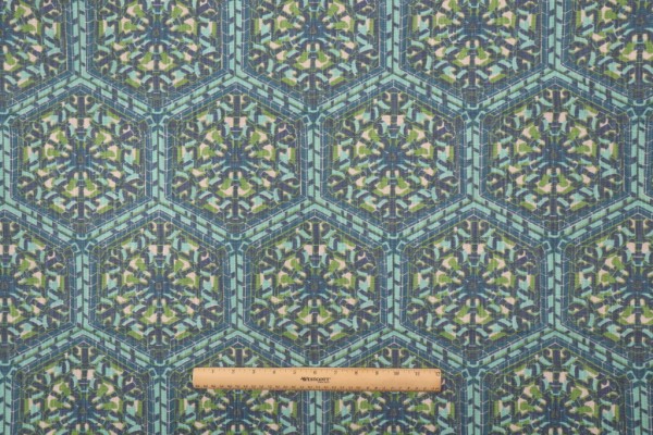 Lacefield Shinto-Chatham White Printed Cotton Blend Drapery Fabric in Aegean