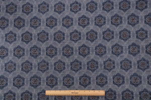 PK Lifestyles Trinket Printed Cotton Drapery Fabric in Indigo