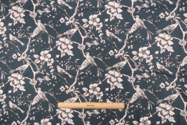 Stof France Fauvette Printed Cotton Drapery Fabric in Petrole