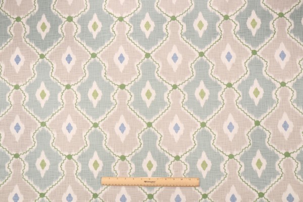 PK Lifestyles Ikat Stitchery Embroidered Printed Cotton Drapery Fabric in Mist