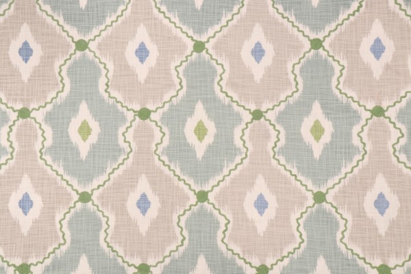 PK Lifestyles Ikat Stitchery Embroidered Printed Cotton Drapery Fabric in Mist