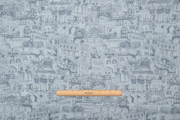 Lacefield Terra-10oz Duck White Printed Cotton Drapery Fabric in Steel Blue