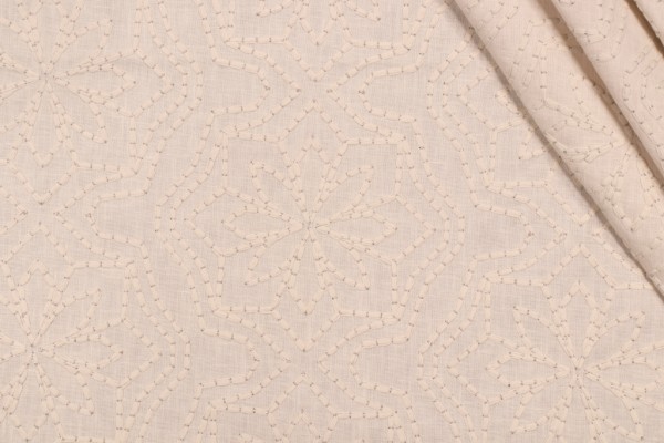 Valiant Fabrics Alpine Embroidered Drapery Fabric in Beige