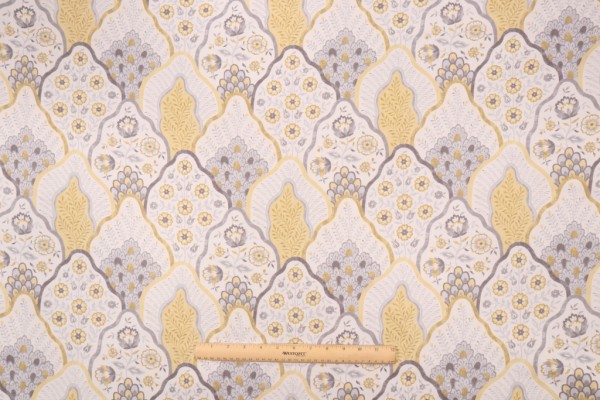 P Kaufmann Natalia Printed Cotton Twill Drapery Fabric in Lemon