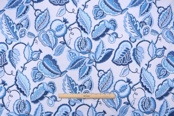 Waverly Fantasy Fleur Printed Cotton Drapery Fabric in Ocean