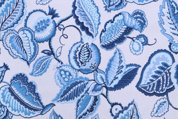 Waverly Fantasy Fleur Printed Cotton Drapery Fabric in Ocean