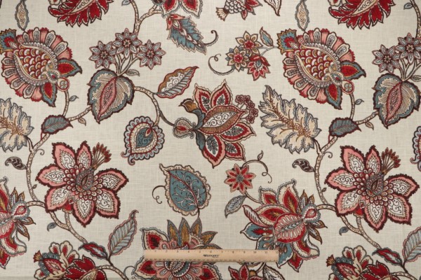Belle Maison Celine Printed Linen Blend Drapery Fabric in Coral