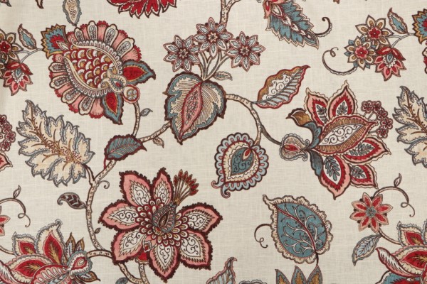Belle Maison Celine Printed Linen Blend Drapery Fabric in Coral