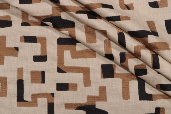 PK Lifestyles Maze Embroidered Drapery Fabric in Ebony