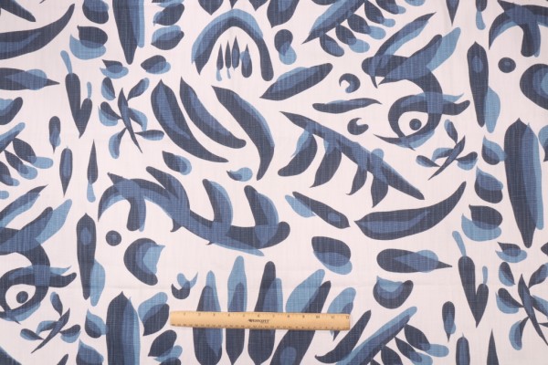 Lacefield Lino-Chatham White Printed Cotton Blend Drapery Fabric in Cobalt