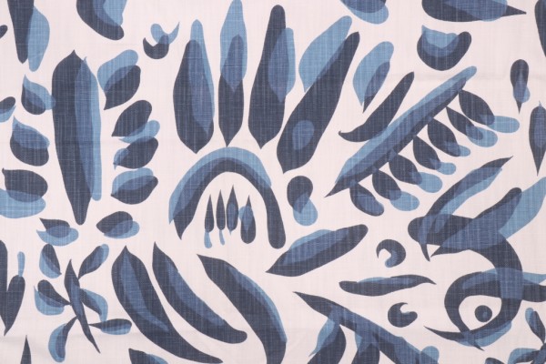 Lacefield Lino-Chatham White Printed Cotton Blend Drapery Fabric in Cobalt