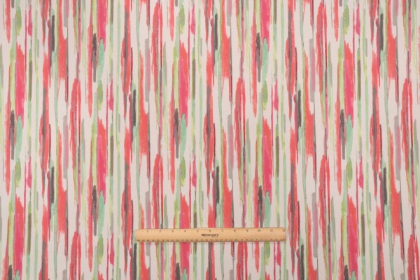 PK Lifestyles All Lined Up Printed Polyester Outdoor Fabric in Coral