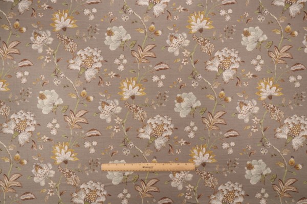 Mill Creek Isamen Printed Cotton Drapery Fabric in Vintage Grey