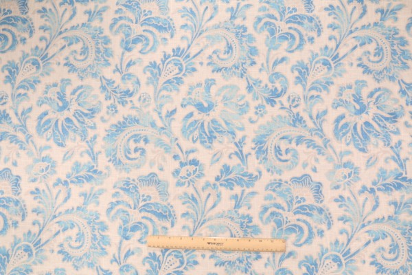 Mill Creek Raymond Waites Boxtree Printed Linen Blend Drapery Fabric in Matisse Blue