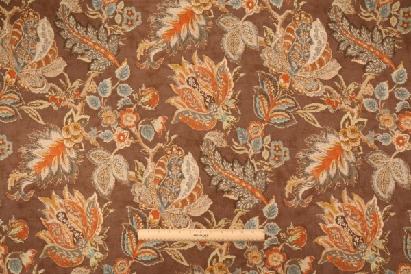 Waverly Brompton Printed Linen Drapery Fabric in Amber