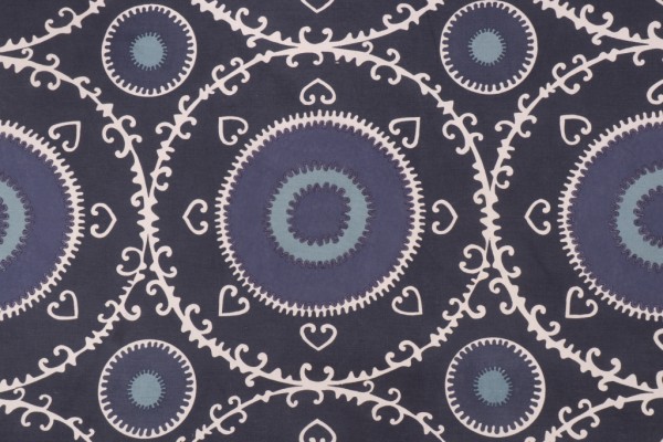 Beacon Hill Samarkand Embroidered Cotton Drapery Fabric in Indigo